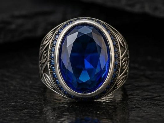 Silvoraa Royal Sapphire Oval Signet Ring
